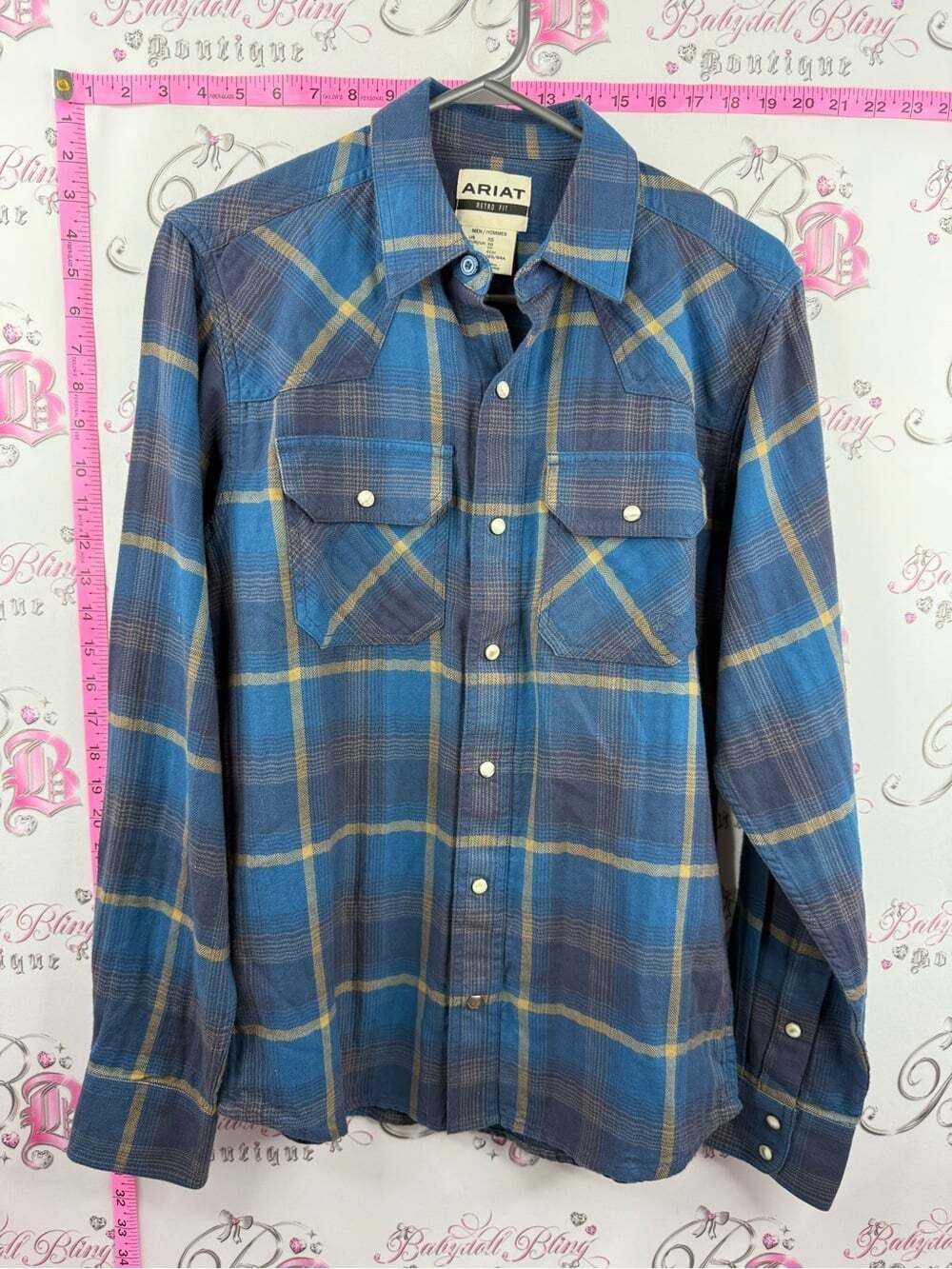 Ariat shirt top Blue and Tan Plaid Long-Sleeve Button-Down Shirt